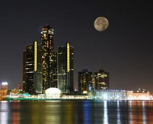 City Skyline Under Moonlight